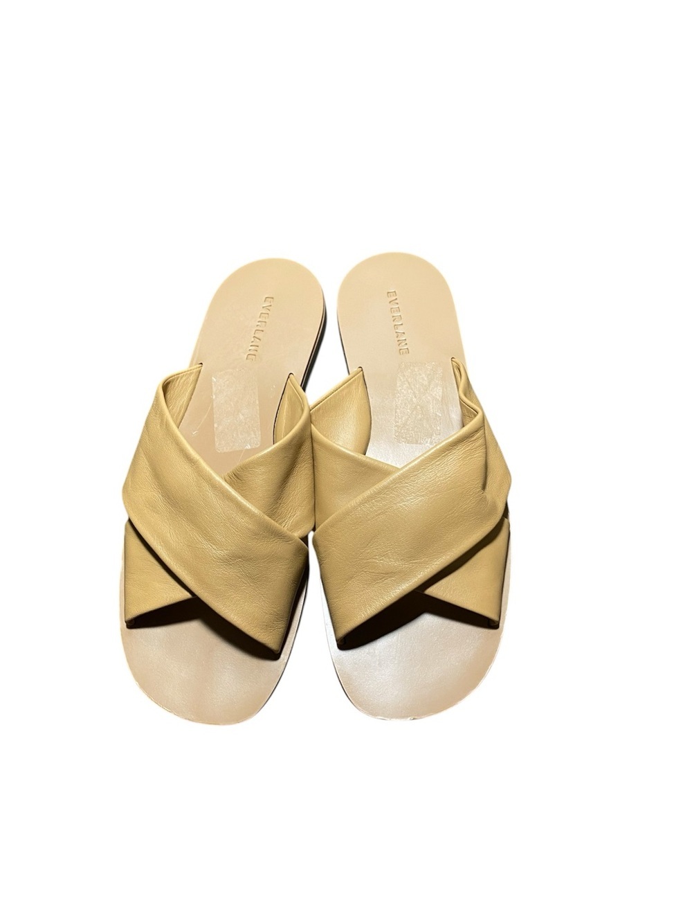 Women’s Everlane Leather Crisscross Slide Sandals — Light Tan Beige Sz-10